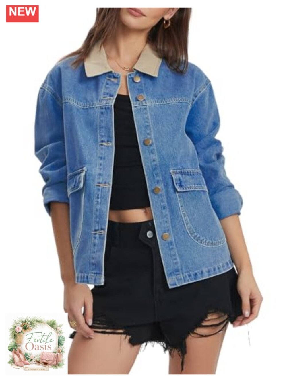 Oversized Denim Jacket Shacket with Pockets